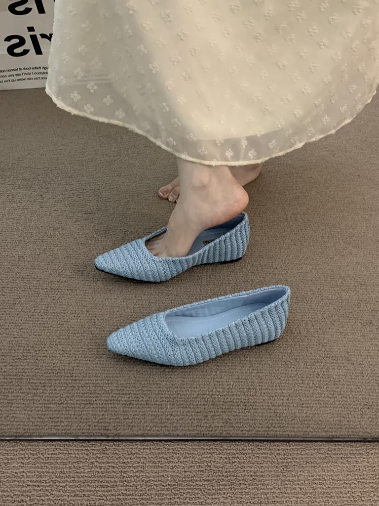 Late evening wind heightening pointed bohemian single shoes women's shoes 2025 spring and summer woven with skirt wedge heel single shoes