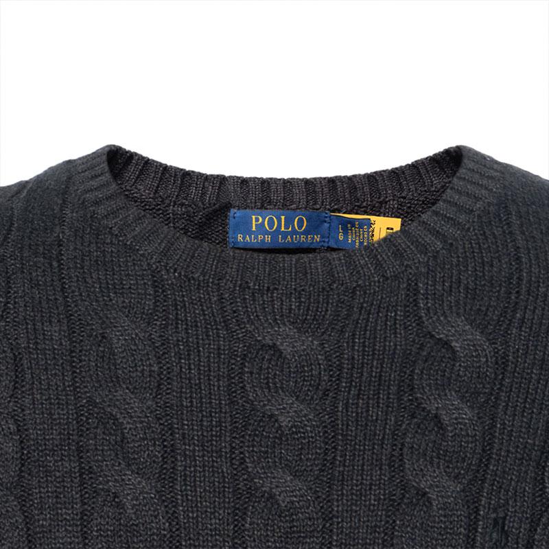 Polo Ralph Lauren FW23 Solid Logo Embroidered Cable Knit Crew Neck Long Sleeve Sweater Men sweater Gray 710918998-019
