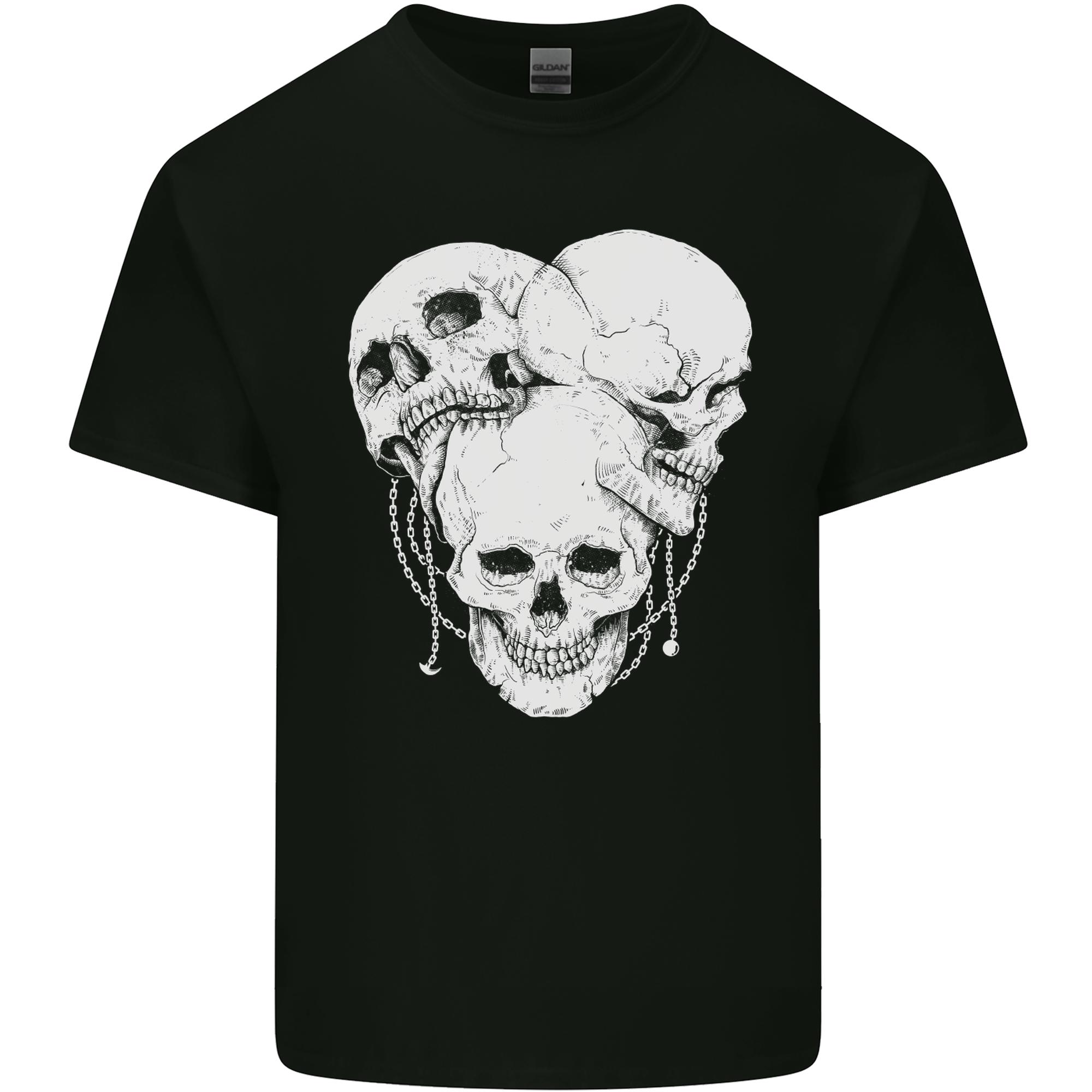 4 Skulls Gothic Heavy Metal Biker Demon Unisexs Light Cotton TShirt S