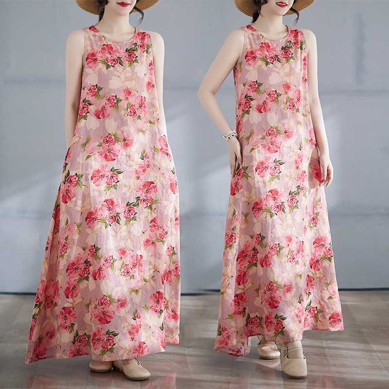 New Bohemian Long Dress - Summer New Fitted and Expanded Sleeveless Round Neck Printed Dress