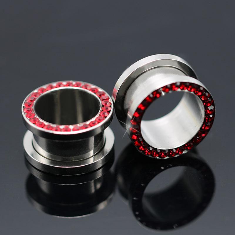 Stainless Steel Rhinestone-Inlaid Ear Expander Pulley Gauge Jewelry, 3-14MM