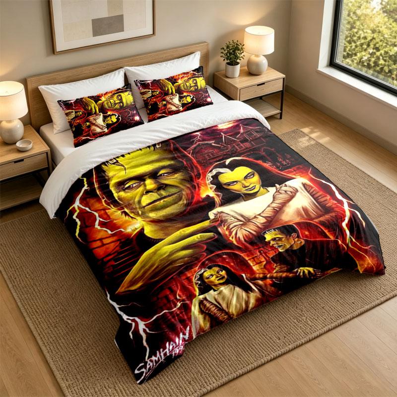 3Pcs Bedding SetThe Munsters Soft Bed Sheet and Two Pillowcases Home Bedroom Decor