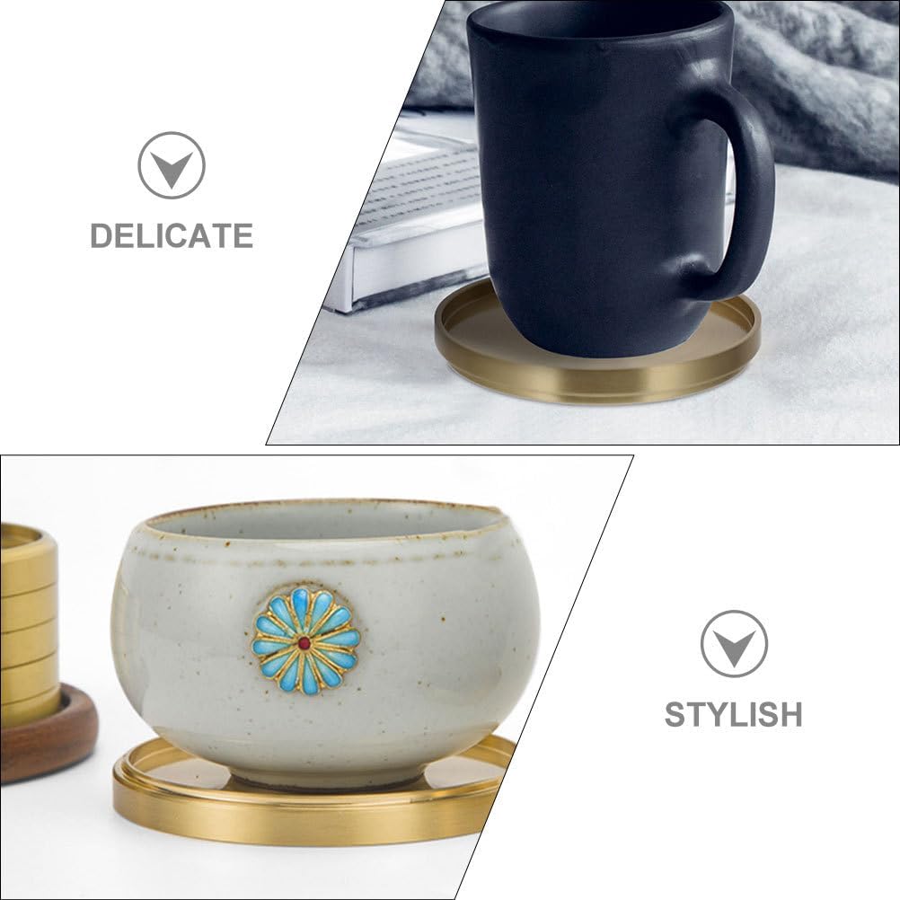 HEMOTON 5 Pack Round Coasters, 2.6 Inch Golden Brass Coasters for Drinks, Glass Cup Coasters Set, Protection Tabletop,Countertop and Surfaces from