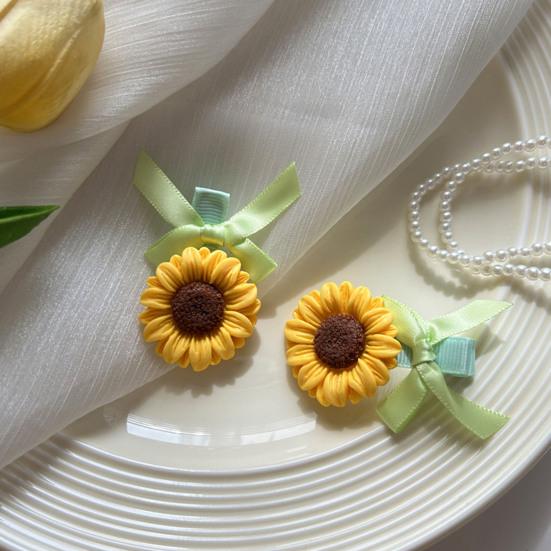 2Pcs Girl Hairpins Versatile Sunflower Decor Hair Clips Wide Soft Ribbon Decoration Side Bangs Hair Pins Hair Accessories