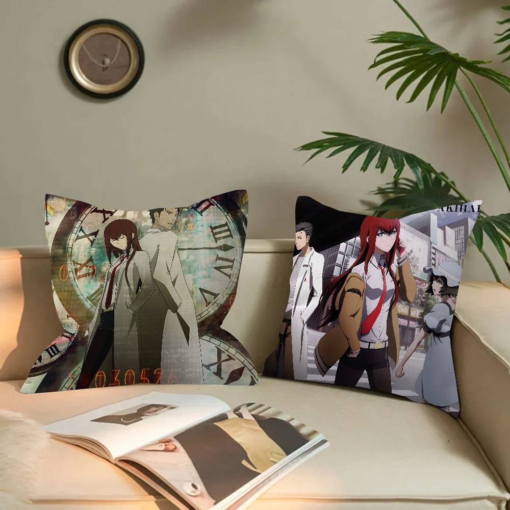 Anime Steins Gate Cushion Cover Car Throw Pillow Case For Sofa Car Christmas Gift 40X40Cm 45X45Cm