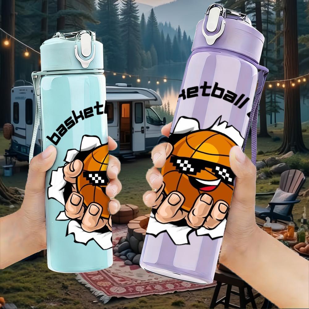 1PC Basketball Club Orange Ball 750ml Color Plastic Sports Water Bottle Leakproof Flip Straw Lid Suitable for Sports Office Home Use
