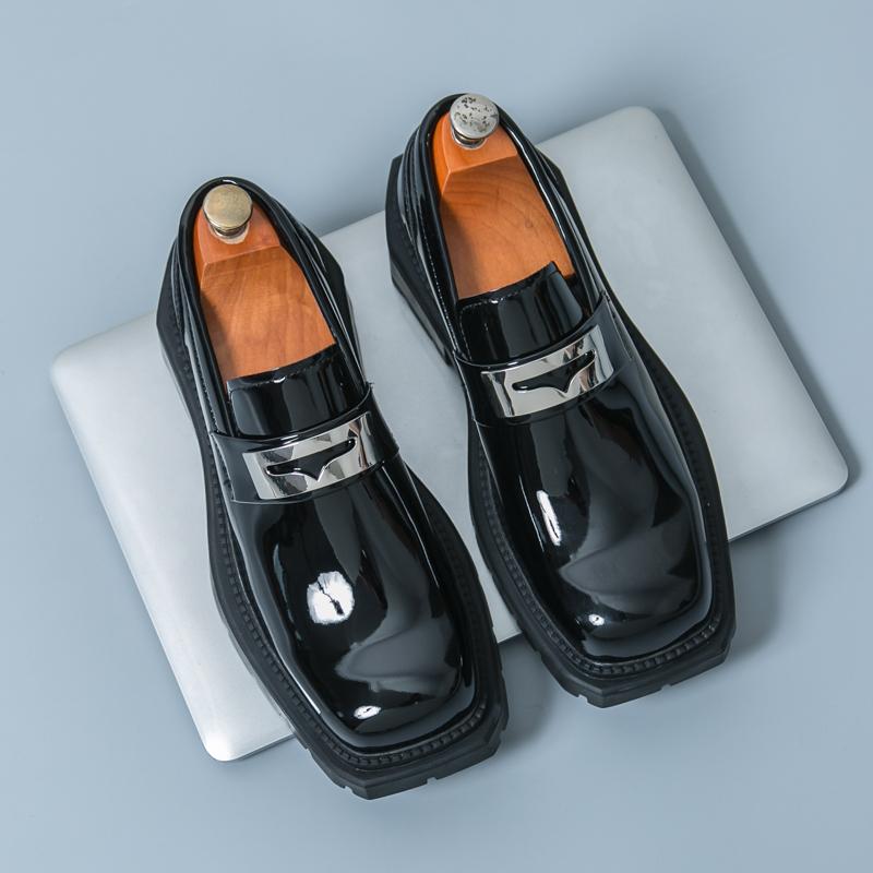 Fashion Thick Bottom PU Leather Men Green Loafers Wedding Party Male Formal Dress Footwear Office Business Casual Shoes Walking Shoes