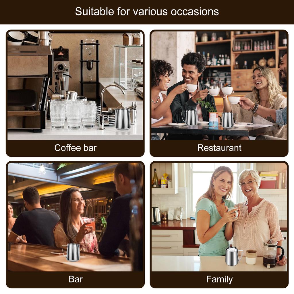 Milchaufschäumkännchen-Set Vielseitiges Solides Edelstahl Kaffee-Kännchen-Set Latte Art Barista Dampfkännchen Tasse für Kaffeebar