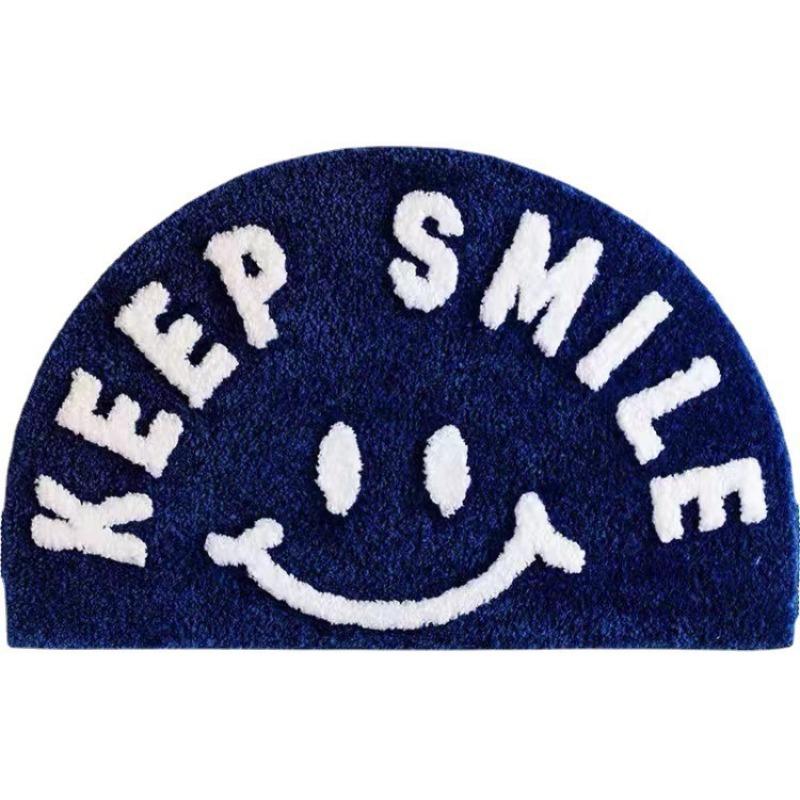 

Cartoon Half Round Fine Smiley Face Home Thick Imitation Cashmere Carpet Non-slip Moisture-wicking Soft Foot Rug Entrance Door Floor Rug 40 * 60cm