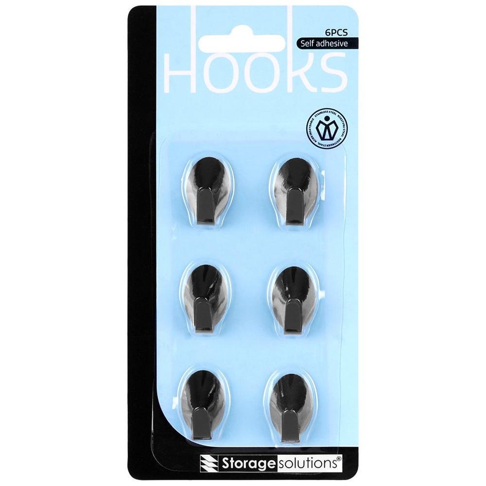 Self-adhesive hanger hook, steel, black, 3x2 cm, 6 pcs.