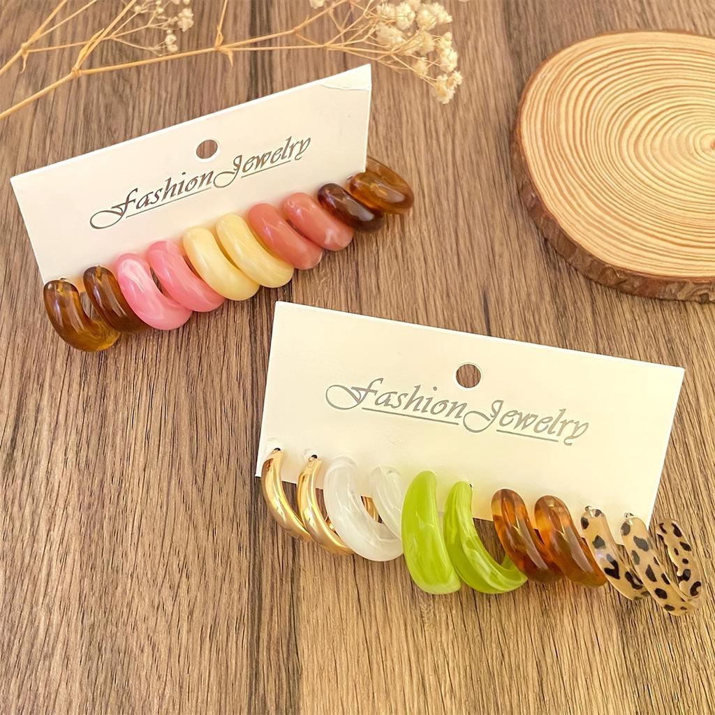 European and American Exaggerated Leopard Print Acrylic Earrings Set To C Ring Versatile Earrings Korean Version Ear Jewelry