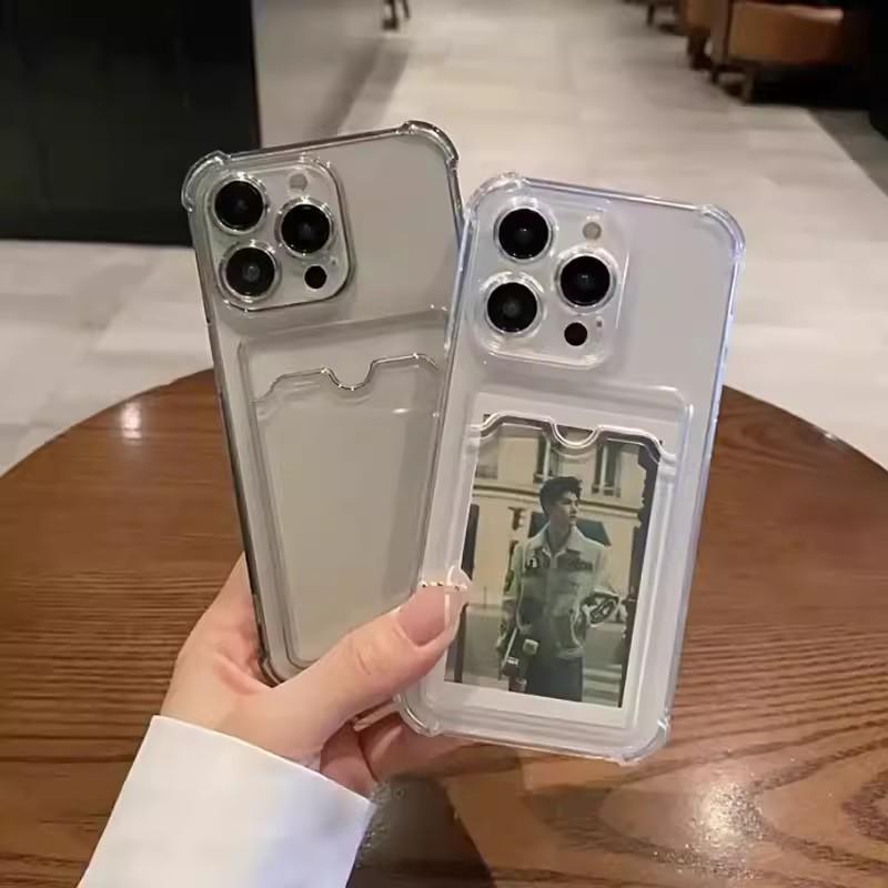 Pouzdro na telefon pro iPhone 17 16 15 14 13 Pro Max Air 11 12 Pro 7 8 Plus 16E Průhledné pouzdro s držákem na kartu a peněženku Odolné proti nárazům