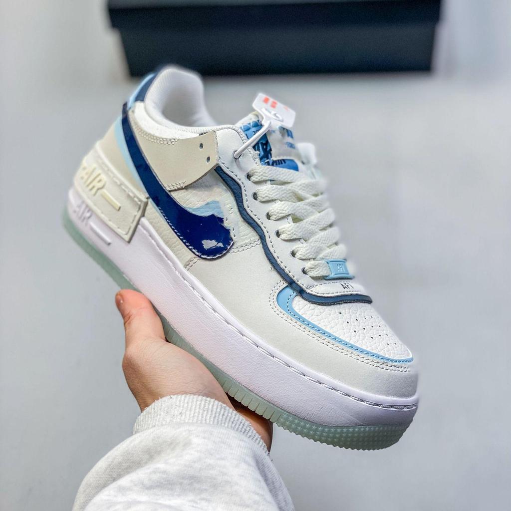 Women's AF1 Shadow Macaron Deconstructed Patchwork Sneakers - Thick Sole, Height-Enhancing, Versatile White Shoes