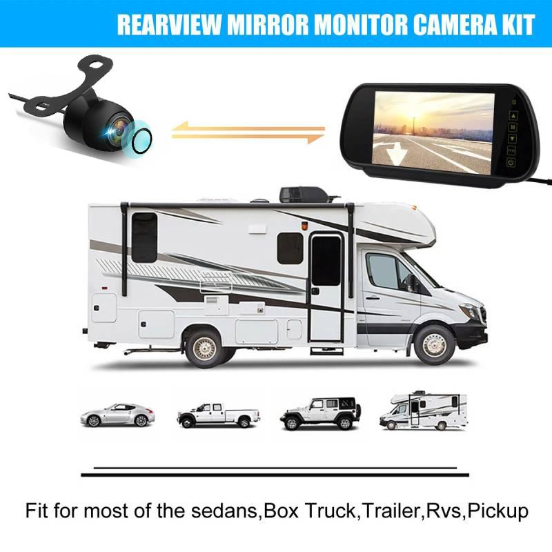 7inch Mirror Monitor+Backup Camera Set Parking Assistant Vehicle Night Vision with 6m Video Cable - Universal Fit for Truck
