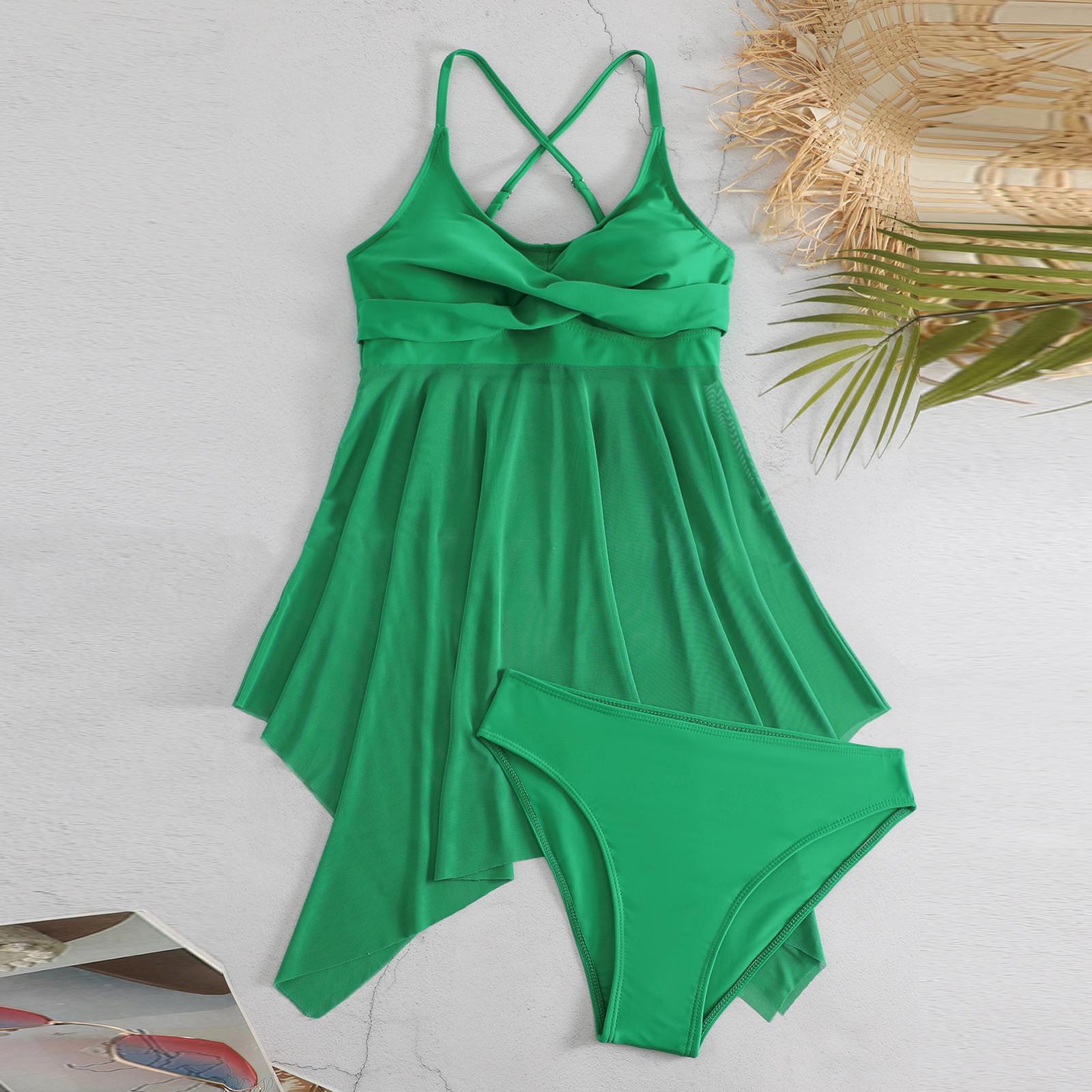 

Женский сексуальный бикини с разрезом, модный купальник из пряжи с двойным плечом и крестом XXL зелёный