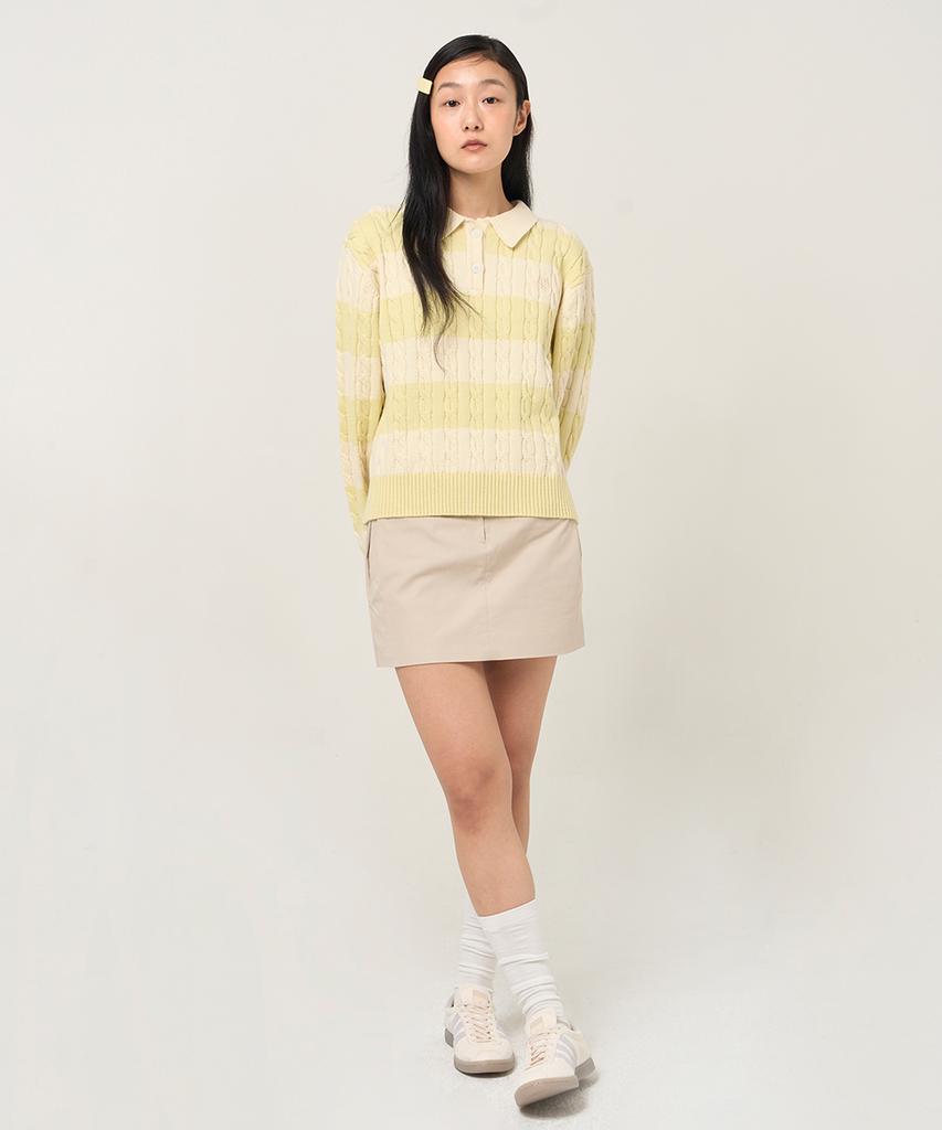 Plack Woman Cotton Tuck Mini Skirt Beige