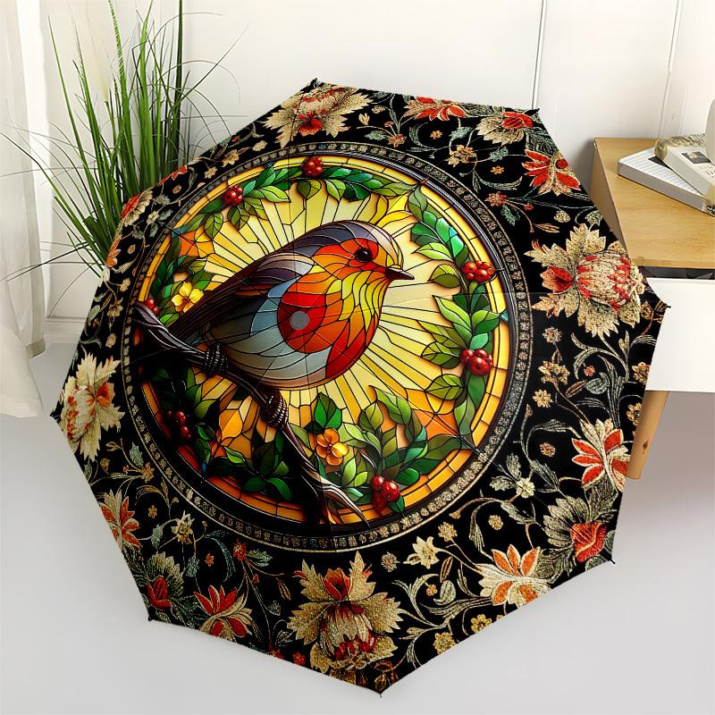 

Color Retro BirdThemed Automatic Opening and Closing Umbrella - 8 Ribs, Suitable for Leisure and Going Out, Outdoor Accessory, Gothic Style,