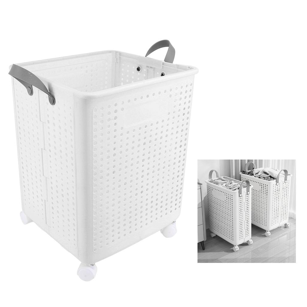 Foldable Laundry Basket with 4 Wheels Space Saving Portable Storage Hamper for Clothing Toys Home Sundries