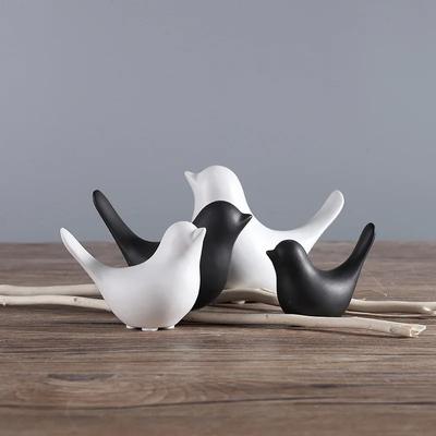 Figurka Ptaka 4 Rozmiary Nordycka Ceramiczna Czarno-Biała Statuetka Zwierzęca Biżuteria Dekoracja Domu Stół w Salonie Ozdoba Rzeźbiarska