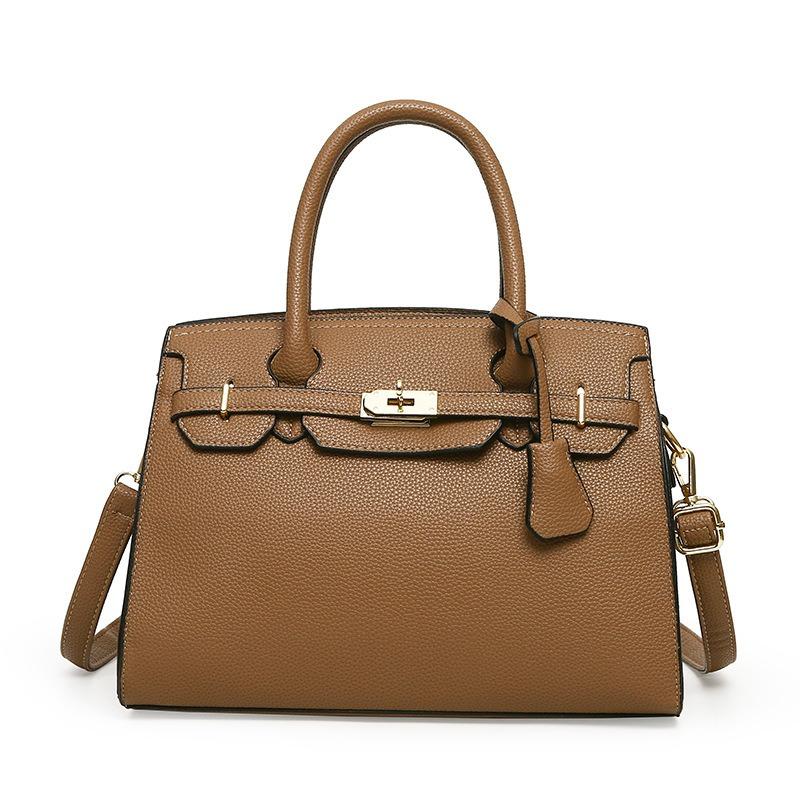 Bag women's early spring new simple solid color shoulder bag fashion temperament lychee pattern handbag