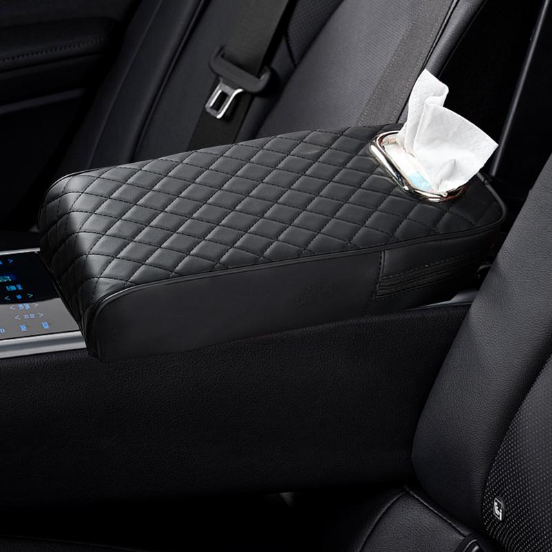 Universal Car Center Console Armrest Cushion Holder PU Leather Armrest Pad Portable Car Amrest Pillow Cover With Tissue Box