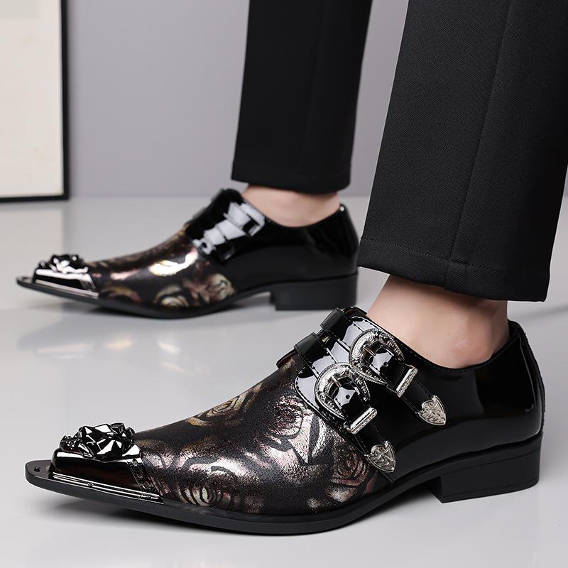 Men'S Print Slip-On Pointed Toe Loafers Comfortable British Style Business Casual Leather Dress Shoes Designer Wedding Shoes Men