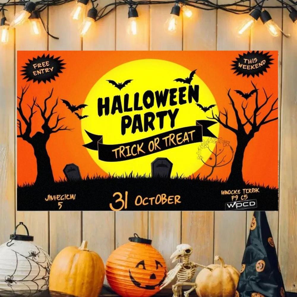 1pc Happy Halloween Party Backdrop Gothic Castle Trick or Treat Pumpkin Waterproof Banner for Halloween Themed Party Decoration
