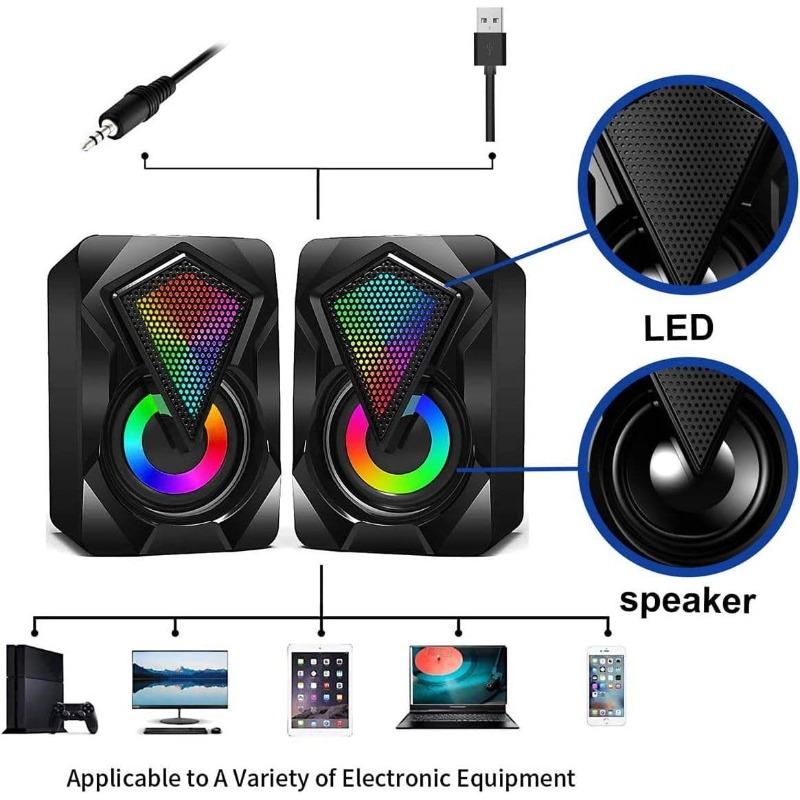 Usb Wired Speakers for Computer Audio Multimedia Colorful Lighting Desktop Game Audio Speaker USB LED RGB Speaker for Car