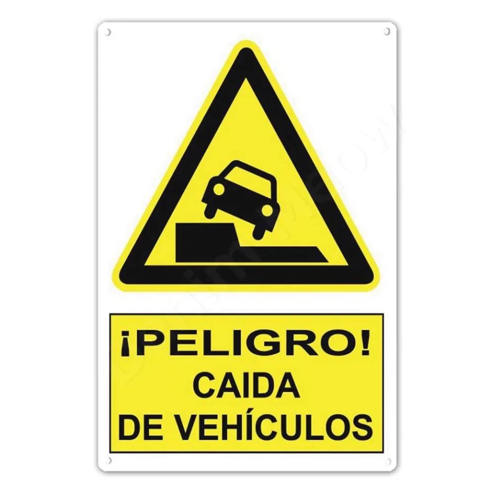 Spanish Warning Sign Danger Metal Sign for Street Yard Bar Workshop Decor Yellow Waterproof Caution Signs Outdoor Indoor