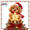Cute Puppy Ornament Dog Christmas Tree Topper with Light Warm LED Star Plush Decoration Universal Base for Pet Lover Unique