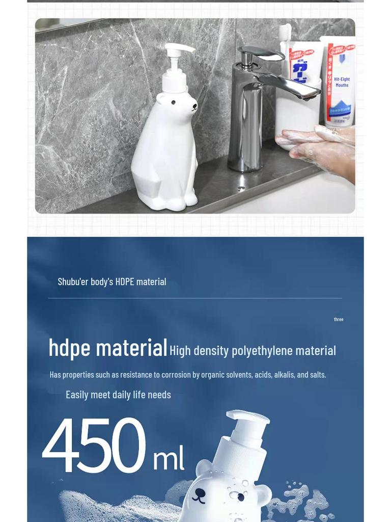 Creative Polar Bear Dispenser: Cute Children's Hand Soap, Lotion, Dish Soap, and Shower Gel Bottle