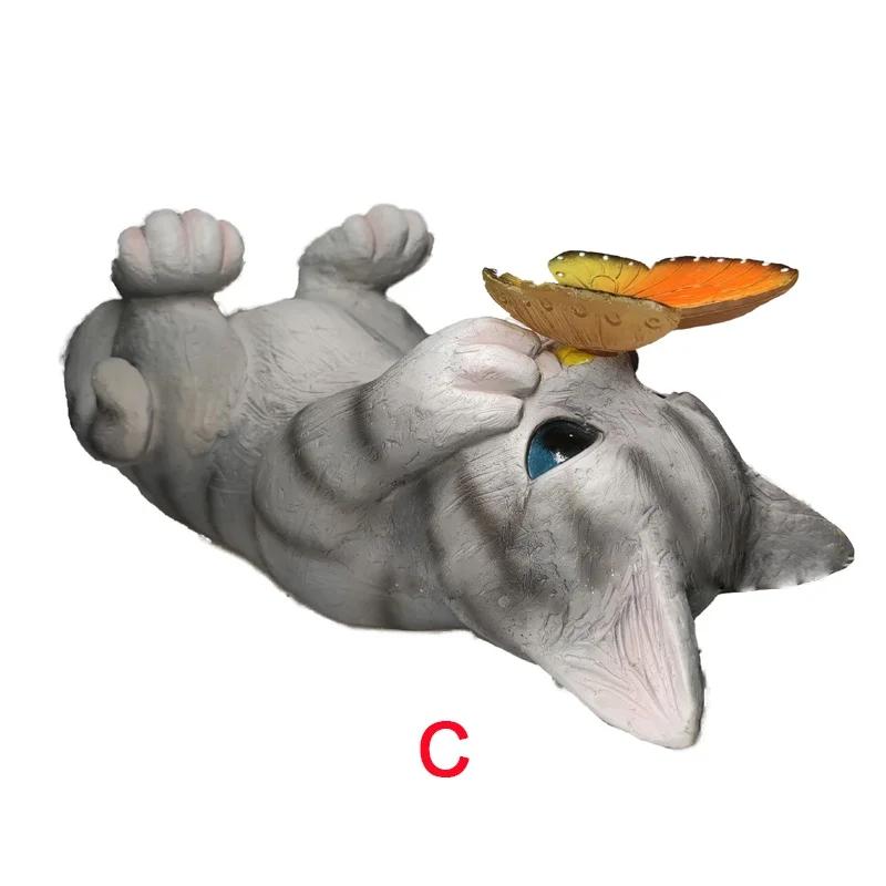 

Водонепроницаемая солнечная стоящая кошка-бабочка из смолы, украшения, кошачья скульптура, поделки, украшение для сада и двора C