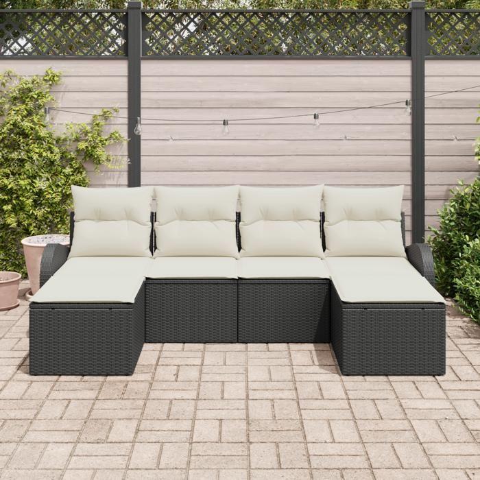 VidaXL Ensemble de canapé de jardin de 6 pièces avec coussins noir en poly rotin 3346147