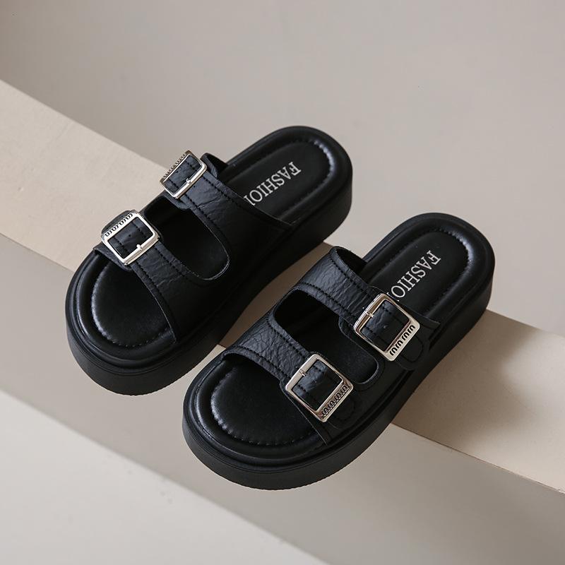 

Шлепанцы женские летние 2025 новые ретро стиль надпись повседневные толстая подошва пляжные крутые шлепанцы женские 35 чёрный