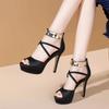 Damenschuhe im Sale 2025 Blockabsatz Reißverschluss hinten Damen Sandalen Elegant Party Peeptoe Sandalen Damen Superhohe Dünne Absätze Schuhe
