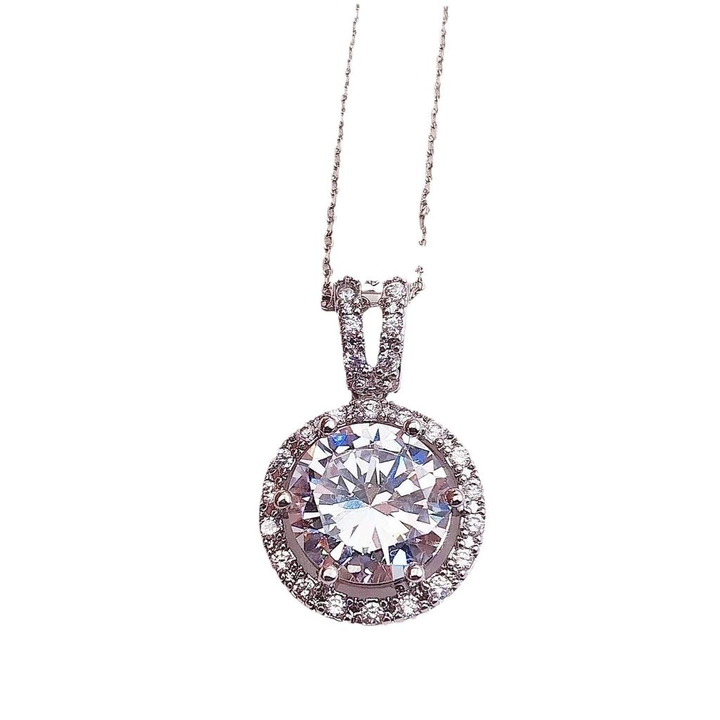 Jewelry 4-carat Zircon Trend Princess Round Bag Pendant Necklace Women's Platinum-plated Collarbone Chain with Diamonds