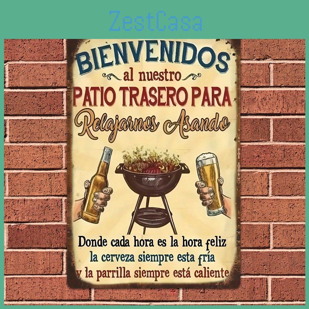 Sign Al "bienvenidos Vintage Metal Nuestro Patio Trasero" Rustic Bbq Welcome Wall Art Durable Metal Plaque With Spanish Greet