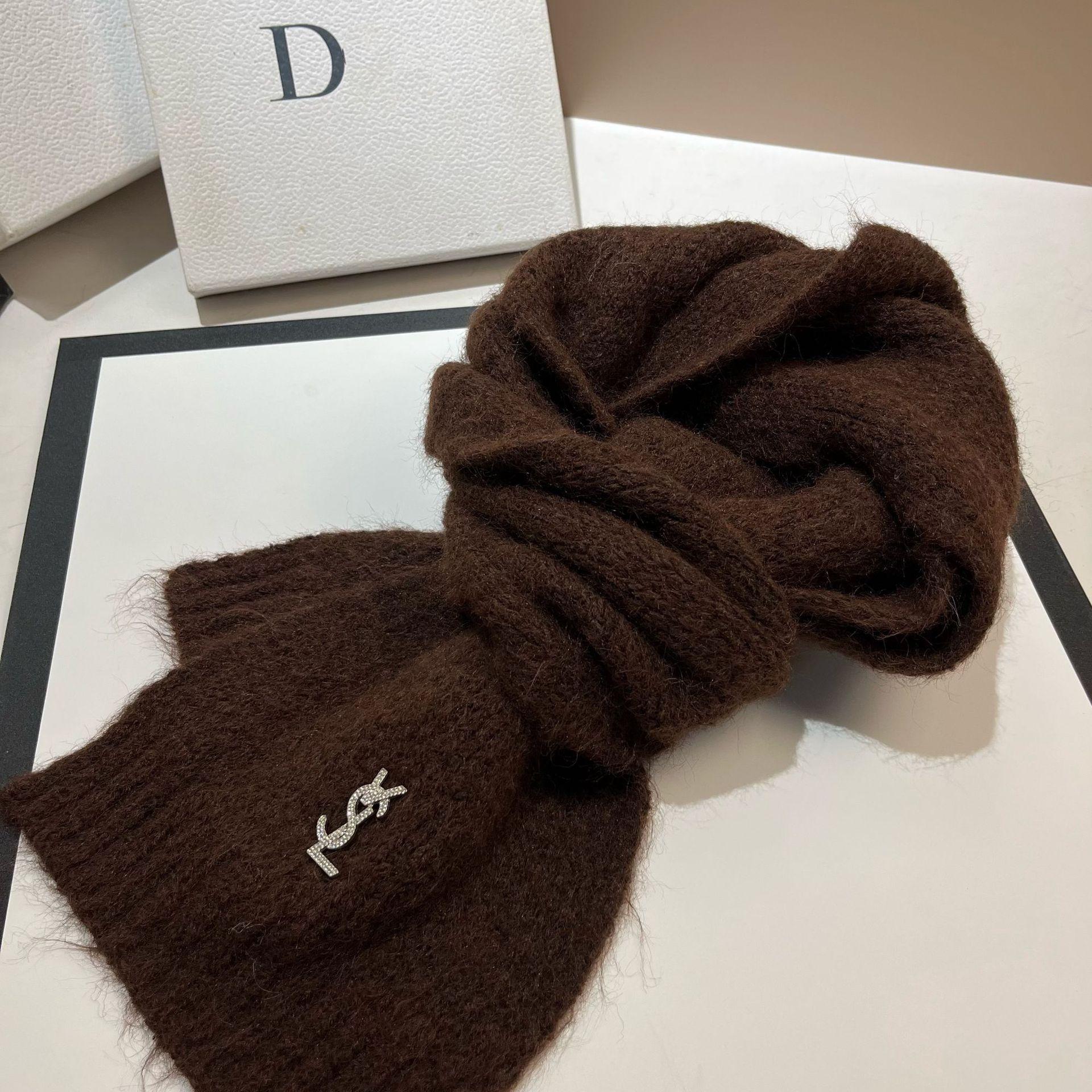 Vsl Camel Wool Scarf Women S Winter Warm Soft Waxy Sweet Wool Knitted Scarf Extended Face Protection 175cm or above темно-коричневого