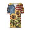 Women Casual V Neck Short Sleeve T Shirt Button Detail Sunflower Print Lightweight Summer Top for Everyday Wear