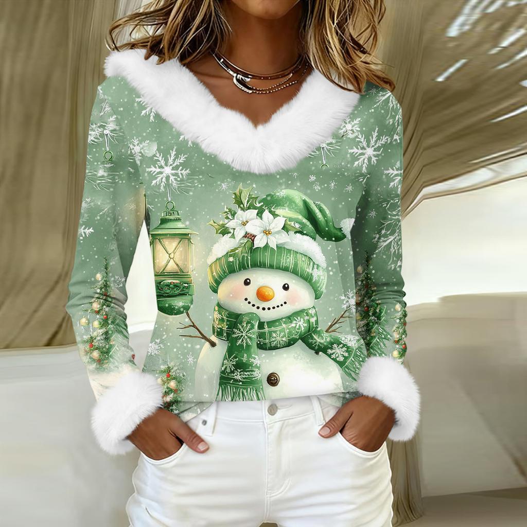 Camicie a Maniche Lunghe da Donna Magliette Carine Stampe Natalizie Magliette Bluse Casual Taglie Forti Top Basic Pullover