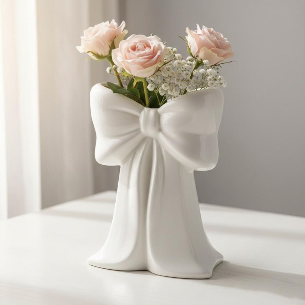 Pink Coquette Ceramic Vase Bow Knot Accent Ceramic Plant Pot Modern Ceramic Bow Vase  Holiday Decor