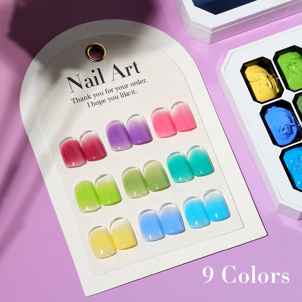 New 9 Grid 2 In 1 Patting Transfer Gel Pastel Gradient Marble Nail Art Polish Set