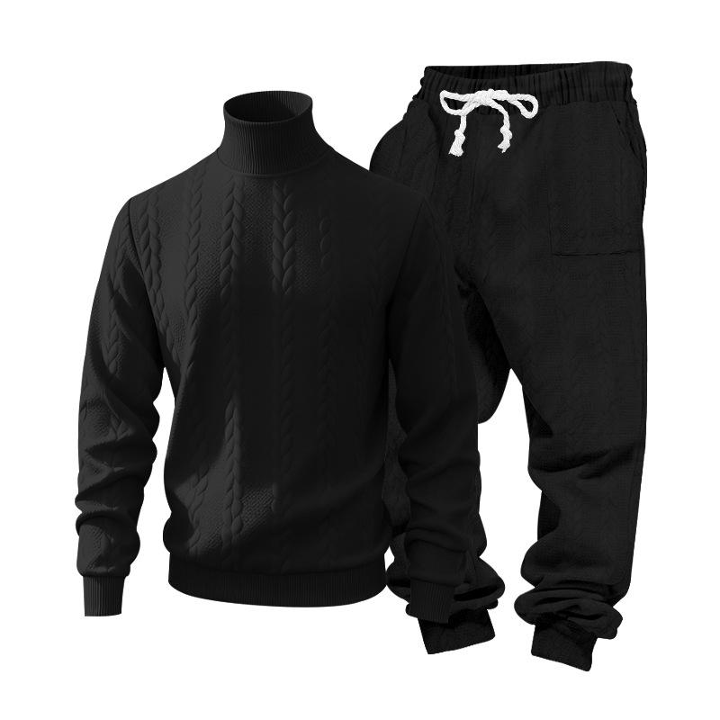 Winter Heavyweight Large Size Men's Knitted Jacquard Casual High Collar Simple Sports Suit Clothing