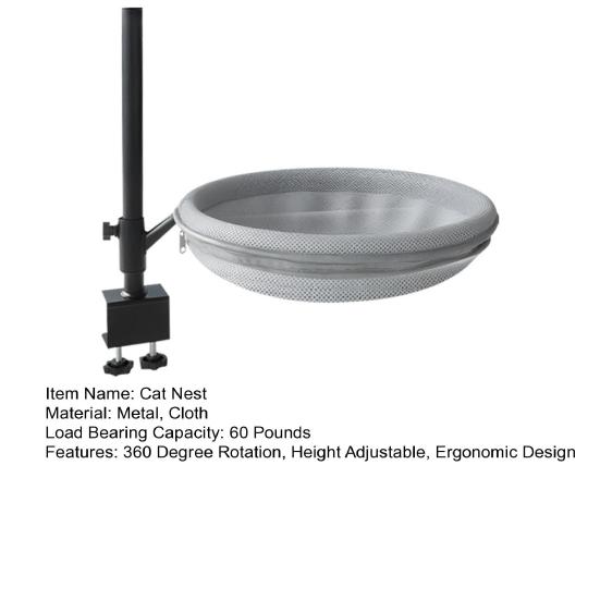 Cat Bed & Perch for Desk 360 Degrees Adjustable Mesh Hammock with Metal Frame Breathable Soft Mesh Cat Nest for Home Office Desk