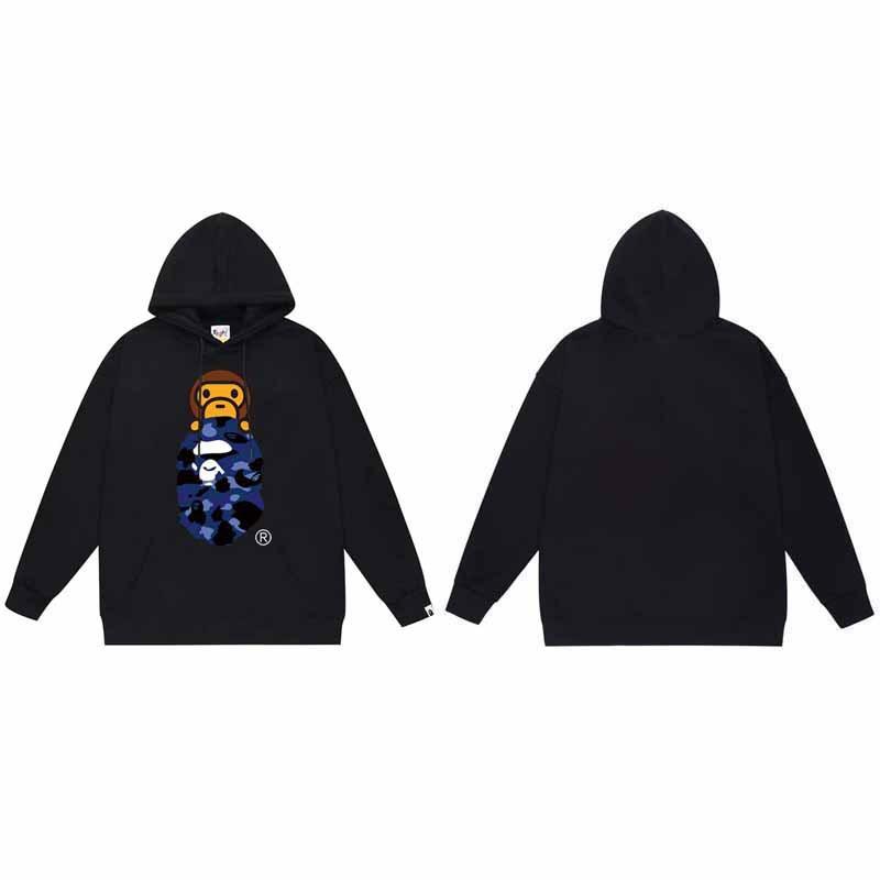 Mens Oversized Hooded Sweatshirt With Ape Head Print Heavyweight Cotton Long Sleeve Pullover Daily Wear