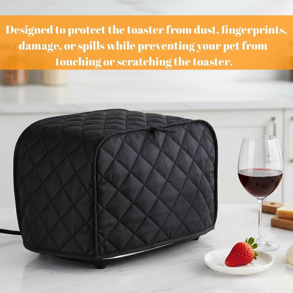 2 Slice Toaster Cover,Black Toaster Covers, Cotton Quilted Toasters Covers 2 Slice Wide Slot, Washable Kitchen Cover for Toasters and Kitchen Small