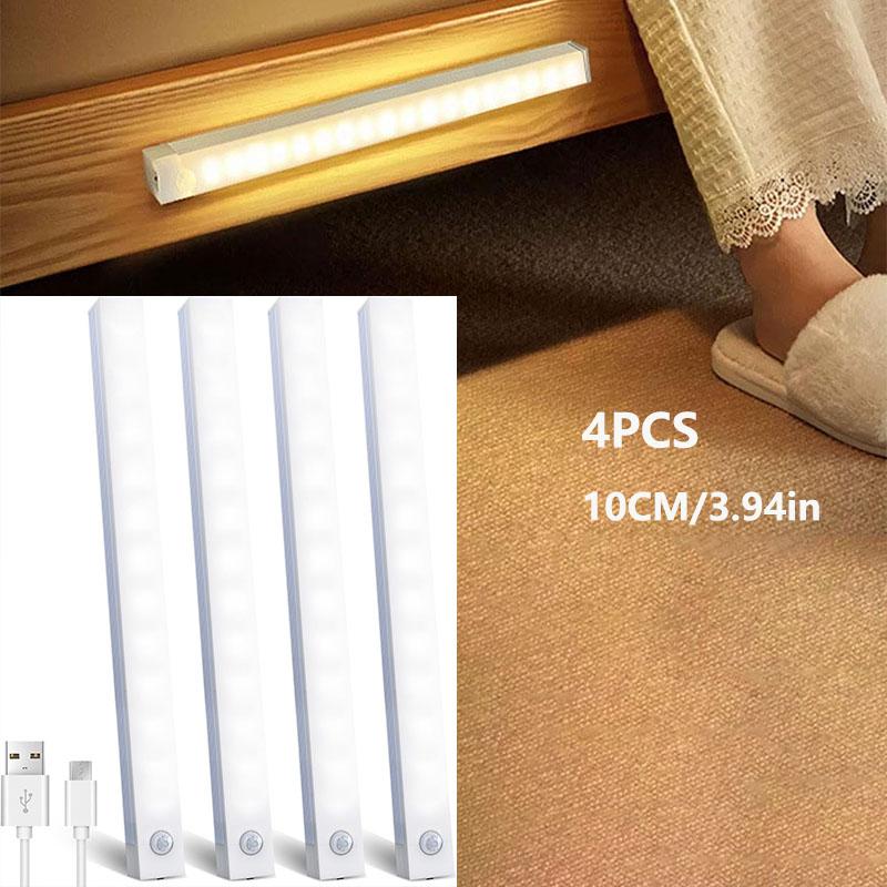 4pcs LED Motion Sensor Light Bar Magnetic Under Cabinet Sensor Light,Cool White/Warm Light Indoor Night Light for Kitchen,Stair