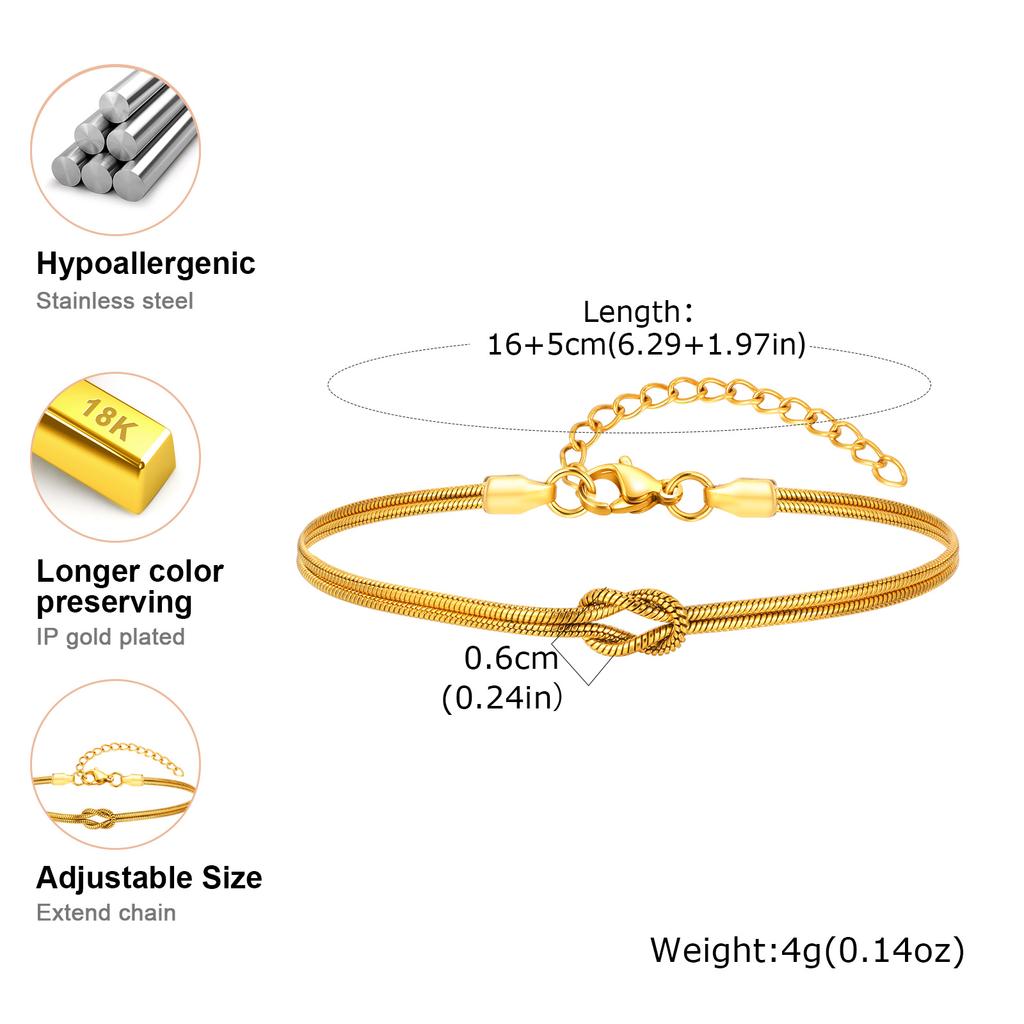 Conjunto de Pulseiras de Casal Nó de Amor da Moda, Pulseiras de Corrente Cobra Redonda de Aço Inoxidável para Mulheres Homens Joias Presente de Dia dos Namorados