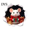 Cute Animal Wall Art 3D Hole Illusion Christmas Mouse Sticker, Peel And Stick Waterproof PVC Festive Atmosphere Coverings Decal for Window Glass,