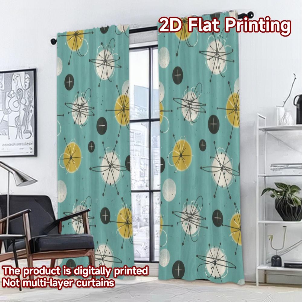 2D FLAT PRINTING 2pcs Curtains (Without Rod) Retro Atomic Design Popular Curtains Machine Washable Fabric Curtains Decorations